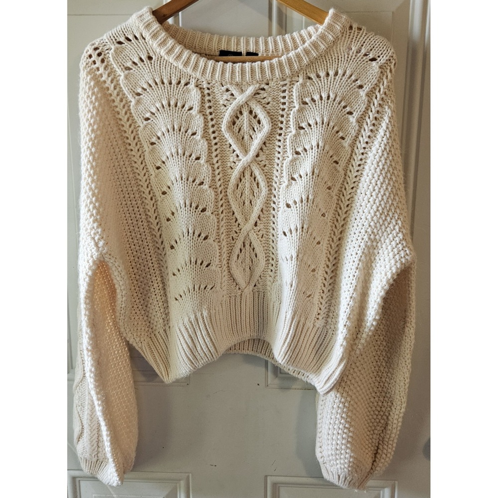 Versona Cable Knit‎ Sweater Womens Large Cream Cropped Chunky Cottagecore Cozy